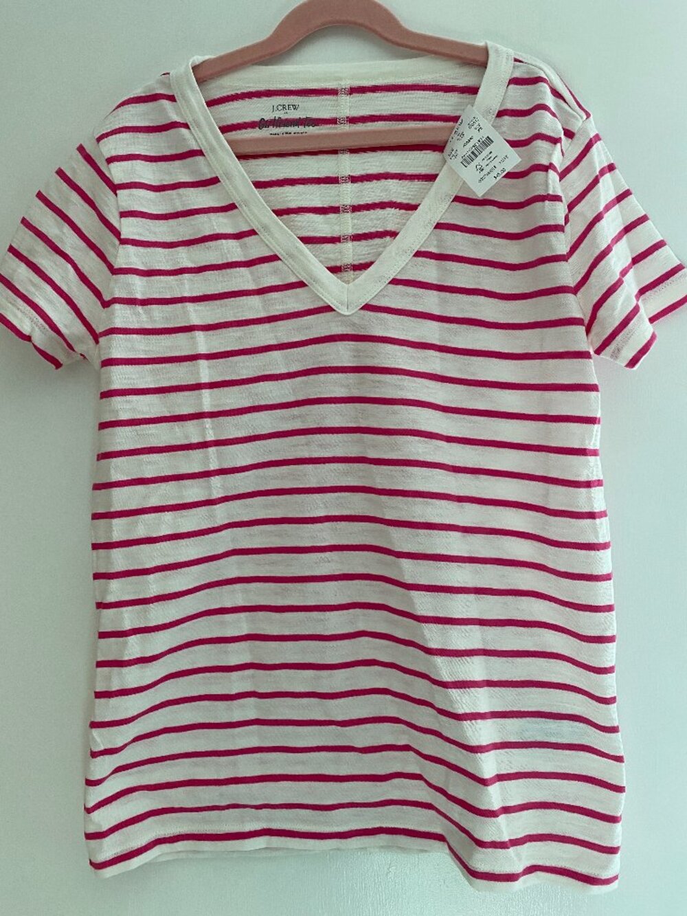 J.Crew Women's Pink Striped Girlfriend V-neck tee XS NWT